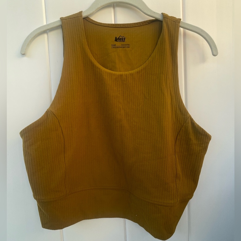 REI Mustard Yellow Active Pursuits Ribbed Cropped Tank Top